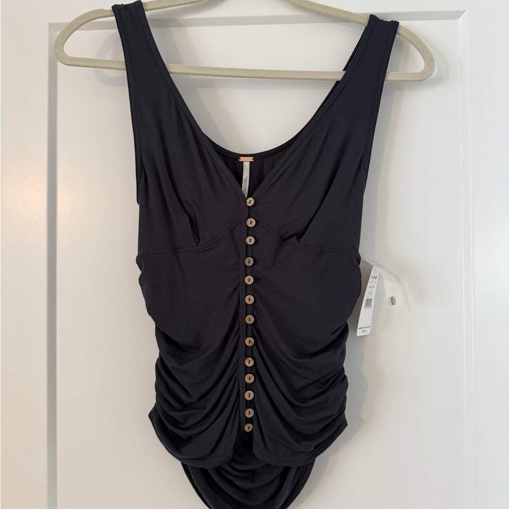 Free People Button Front Dark Gray Tank Top NWT